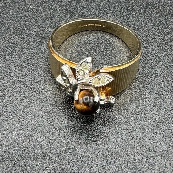 Vintage Tiger Eye Cocktail Ring Marked 14K GE ESPO - Picture 7 of 13
